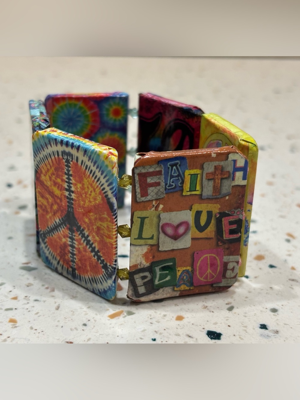 Vintage PEACE & LOVE Tile Stretch Bracelet‎ - Picture 3 of 6